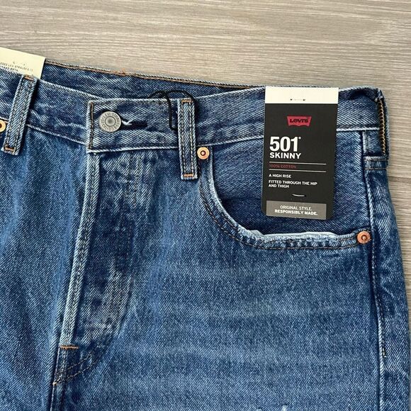 Levi's Premium 501® SKINNY Destructed Medium Indigo Medium Wash 29 x 28 women’s - Picture 4 of 11